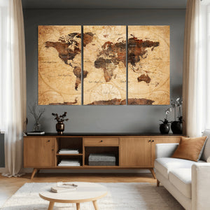 Modern Red and Gray World Map Canvas Print – Framed Wall Art