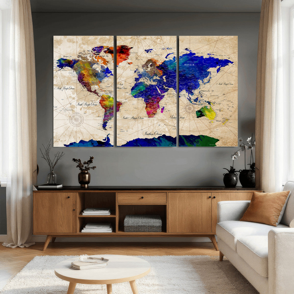 Watercolor World Map Canvas Print – Framed Wall Art for