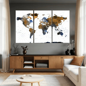 World Map Wall Art Canvas Print, Modern Decorative Framed