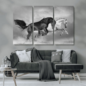 Wild Horses Wall Art Canvas Print – Framed Black and White