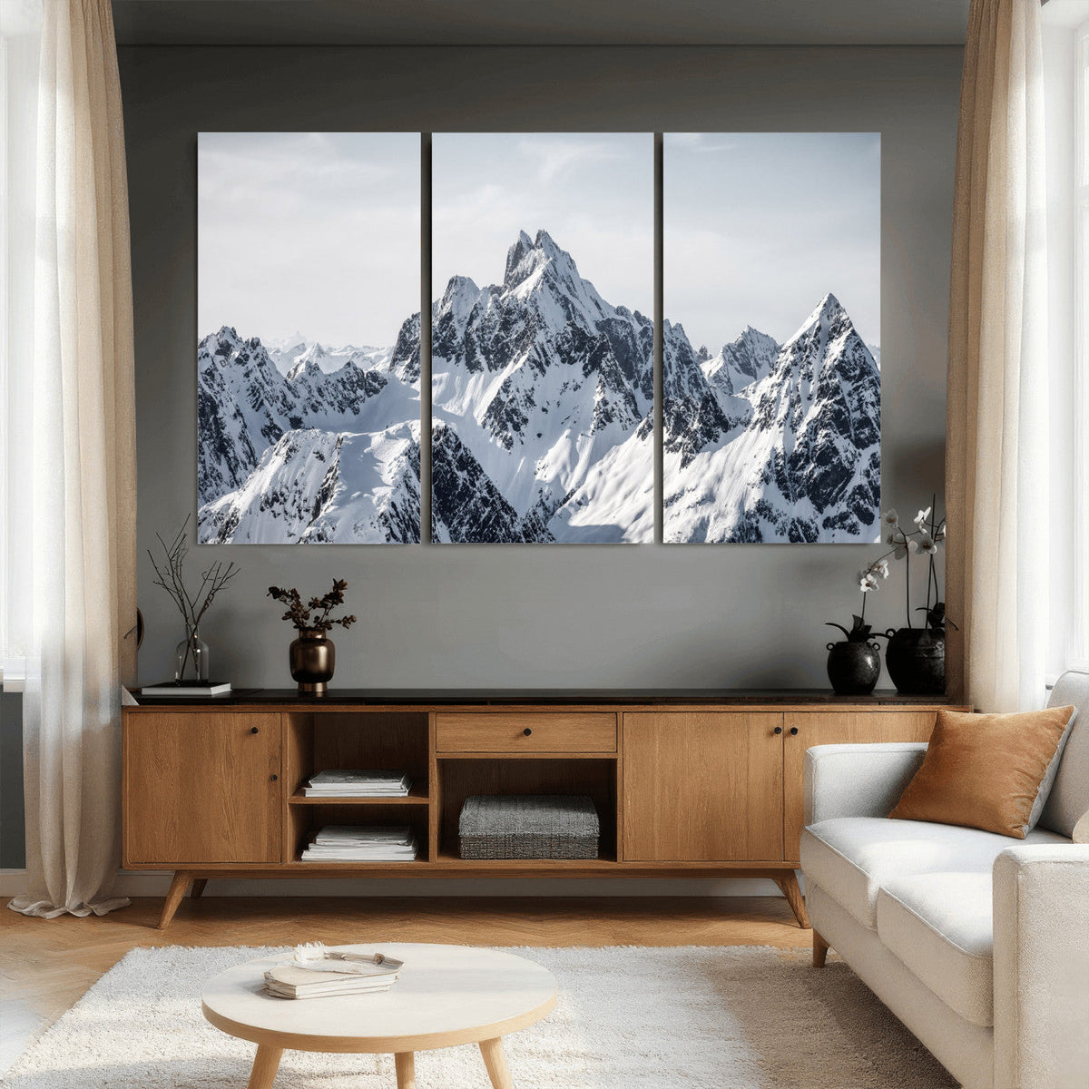 Snowy Mountain Range Canvas Print, Alpine Peaks Landscape