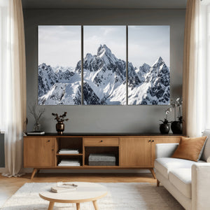 Snowy Mountain Range Canvas Print, Alpine Peaks Landscape