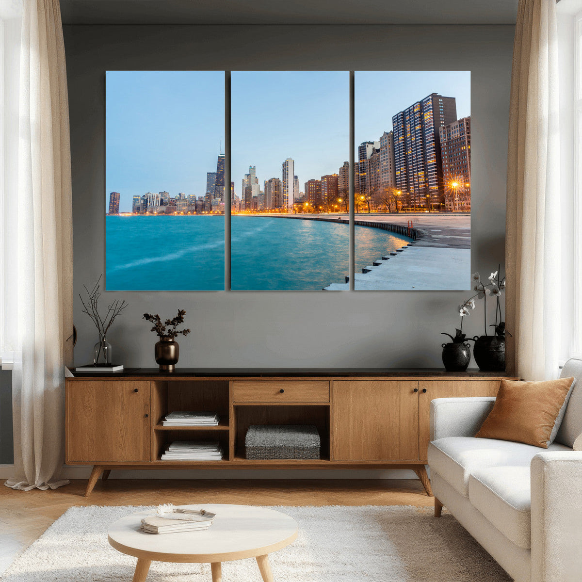 Chicago Wall Art Canvas Print, Chicago City Downtown Night