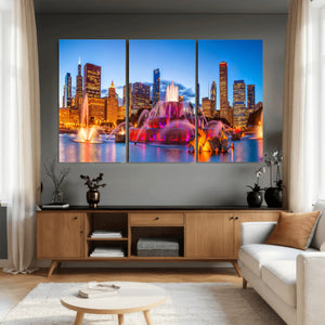 Chicago Wall Art Canvas Print, Chicago City Downtown Night