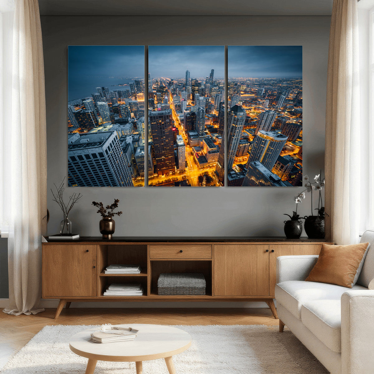 Chicago Wall Art Canvas Print - Chicago City Downtown Night