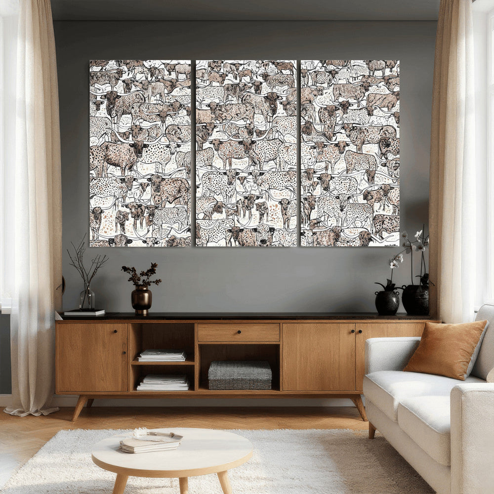 Abstract Texas Cow Wall Art Canvas Print - Farm Longhorn