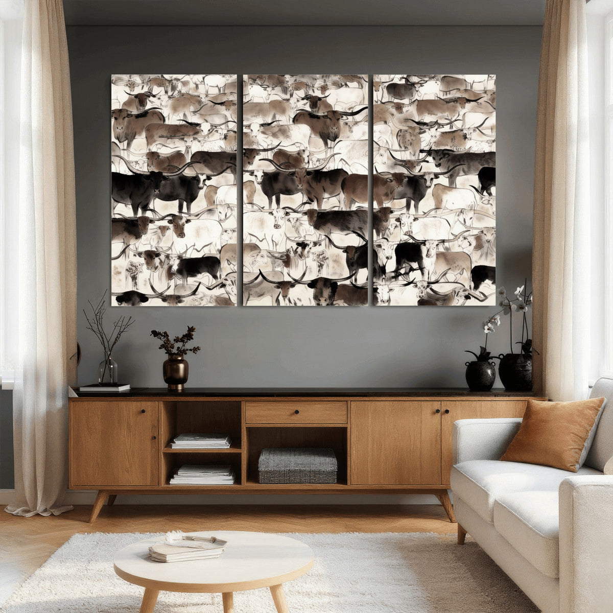 Abstract Texas Longhorn Print - Longhorn Herd Print for