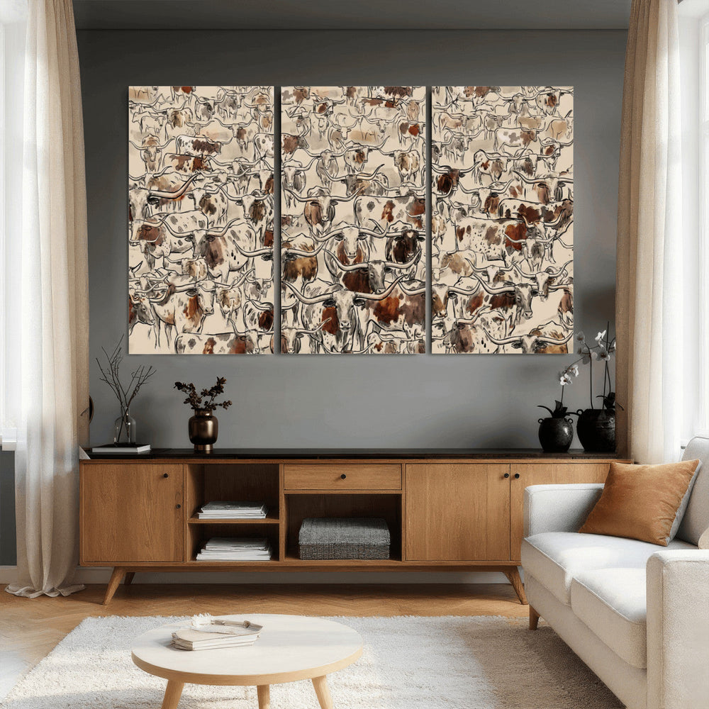 Abstract Longhorn Wall Art Canvas Print - Farm Animal