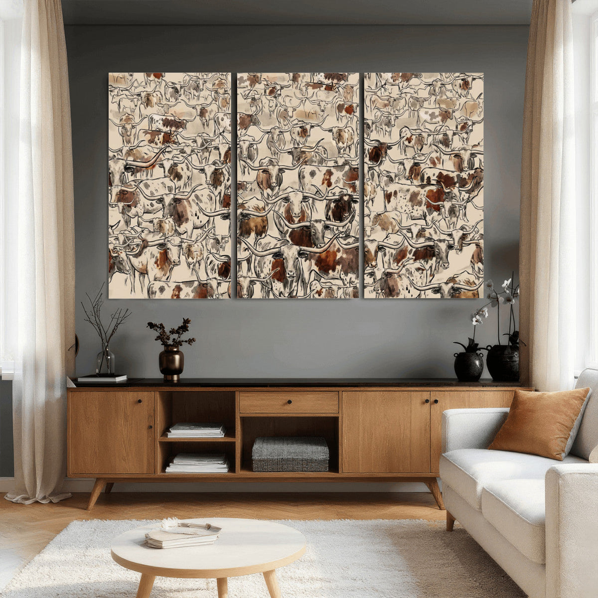 Abstract Longhorn Wall Art Canvas Print - Farm Animal