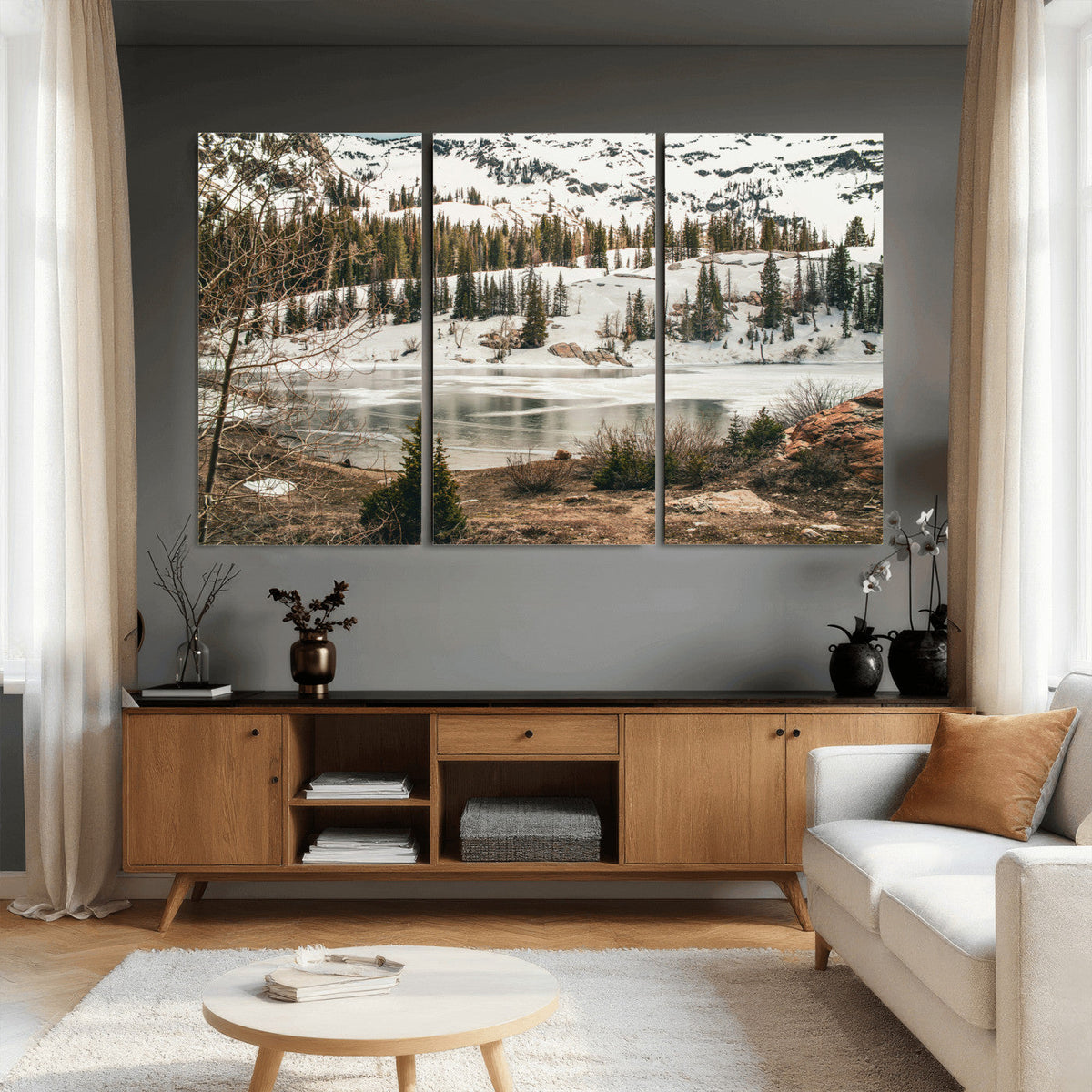 Snowy Mountain Landscape Wall Art Canvas Print, Alpine Pine