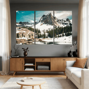 Snowy Mountain Wall Art Canvas Print, Alpine Pine Forest