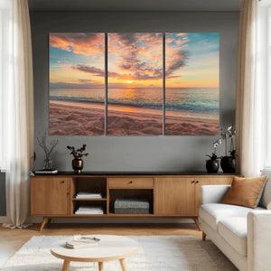 Sunset Beach Wall Art Canvas Print – Soft Coastal