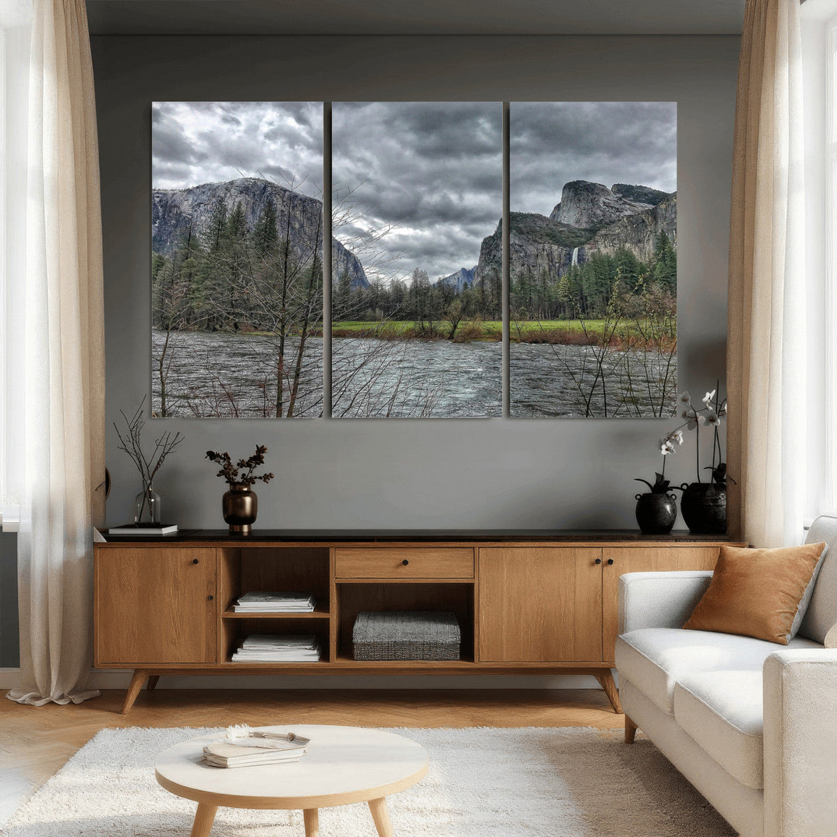 Yosemite Valley River Wall Art Canvas Print, Granite Cliffs