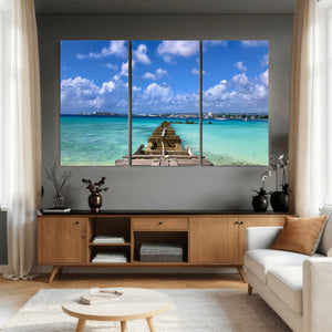 Caribbean Ocean Pier Seascape Wall Art Canvas Print,