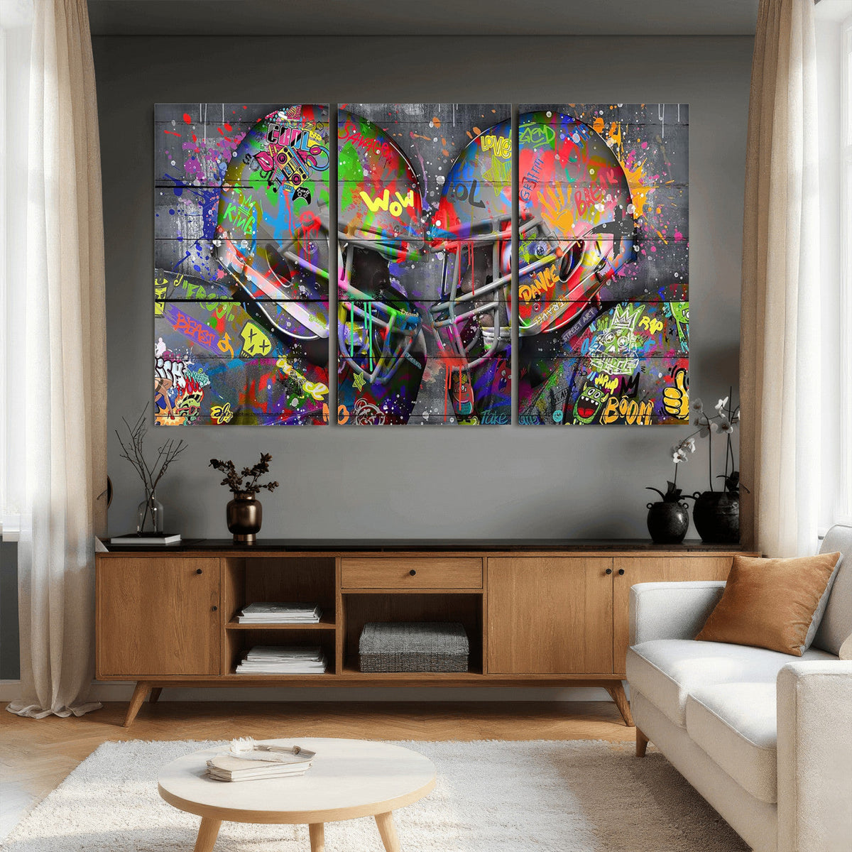 Graffiti Football Helmets Wall Art Canvas Print, Urban