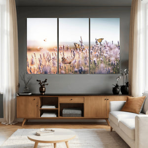 Lavender Field Wall Art Canvas Print, Butterfly Floral