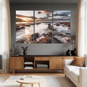 Rocky Coast Ocean Sunset Wall Art Canvas Print, Dramatic