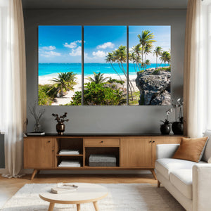 Tropical Beach Wall Art Canvas Print, Palm Tree Ocean