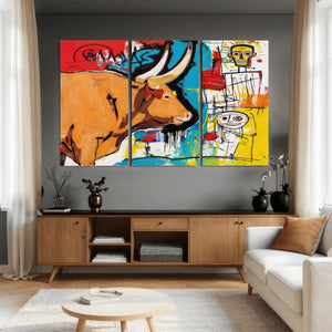 Basquiat Style Bull Graffiti Wall Art Canvas Print, Street