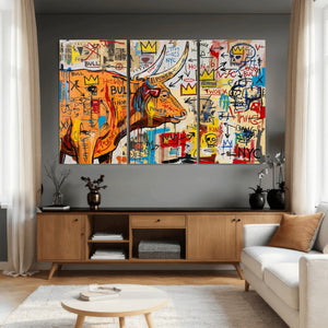 Basquiat Style Bull Graffiti Wall Art Canvas Print, Street