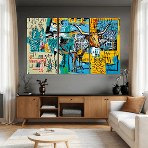 Basquiat Style Bird Bull Graffiti Wall Art Canvas Print,