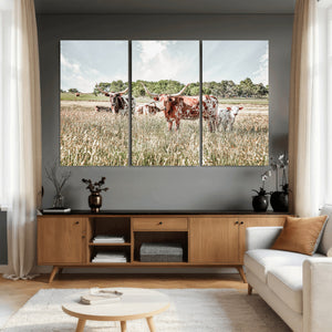 Texas Longhorn Cattle Wall Art Canvas Print, Rustic Ranch