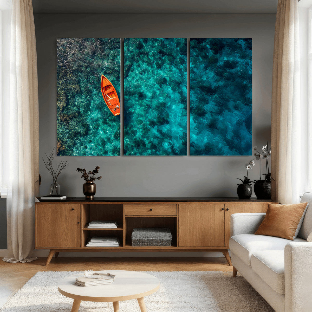 Turquoise Ocean Boat Wall Art Canvas Print