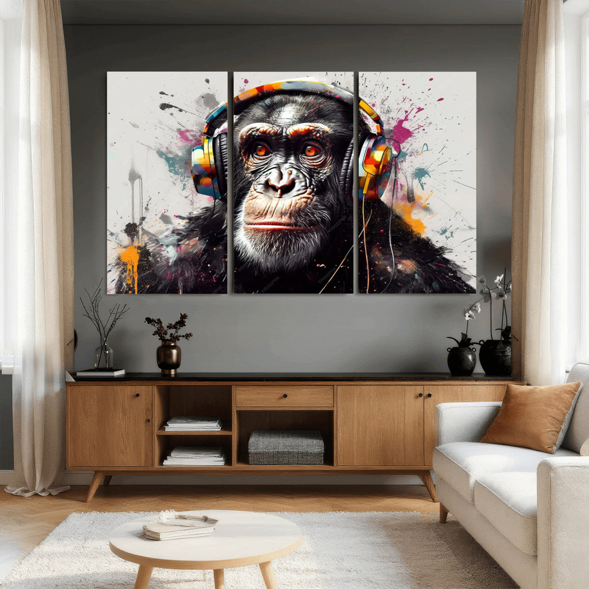 Dj Monkey Wall Art Canvas Print – Colorful Pop Art Banksy