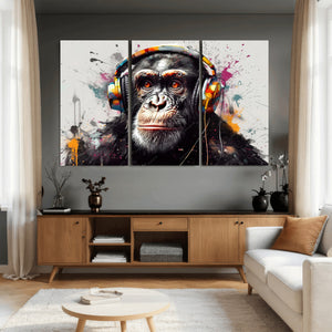 Dj Monkey Wall Art Canvas Print – Colorful Pop Art Banksy