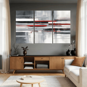 Gray Red Abstract Wall Art Canvas Print, Modern Abstract