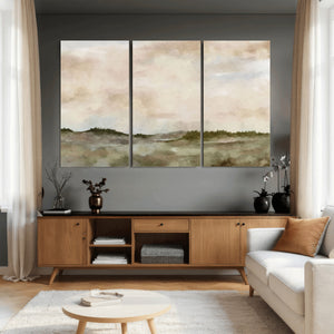Muted Watercolor Hill Landscape Print — Beige Taupe Cloudy
