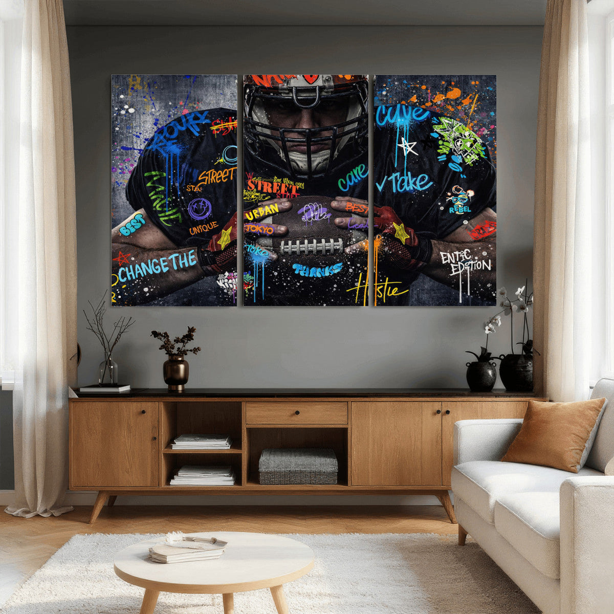 Graffiti American Football Player Street Art Wall Art Canvas