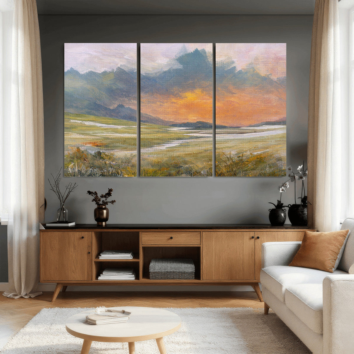 Mountain Sunset Wall Art Canvas Print Vintage Landscape