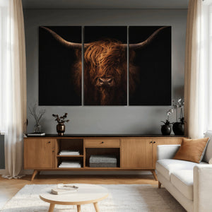Highland Cow Wall Art Canvas Print – Moody Dark Rustic