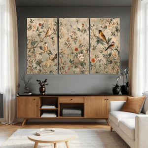 Vintage Birds and Flowers Wall Art Canvas Print, Botanical