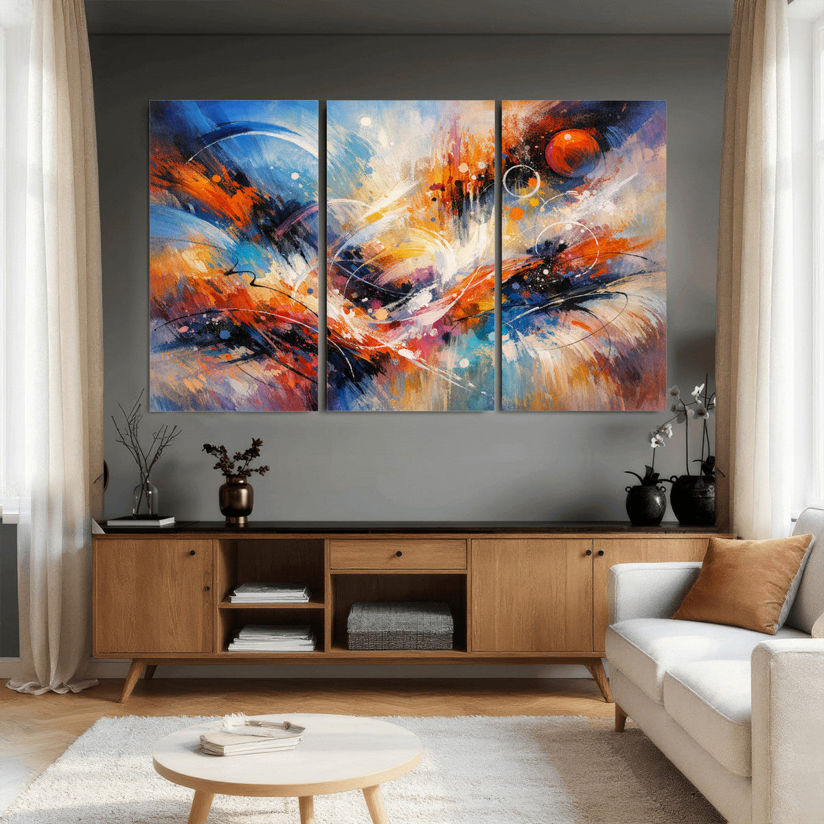 Lyrical Abstraction Wall Art Canvas Print, Orange Blue
