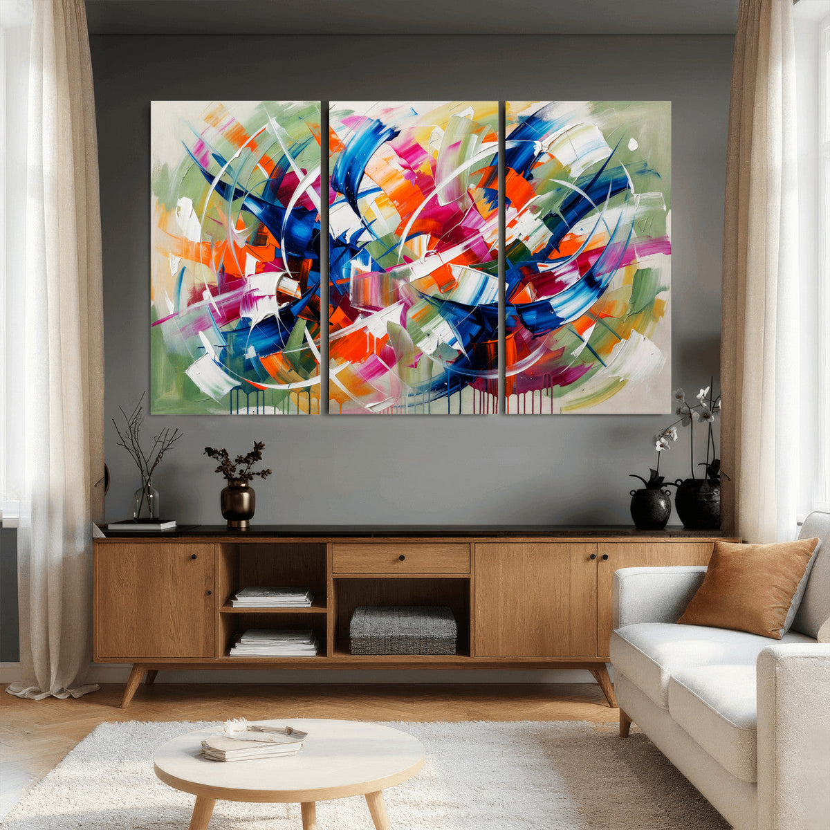 Geometric Abstract Wall Art Canvas Print, Orange Blue