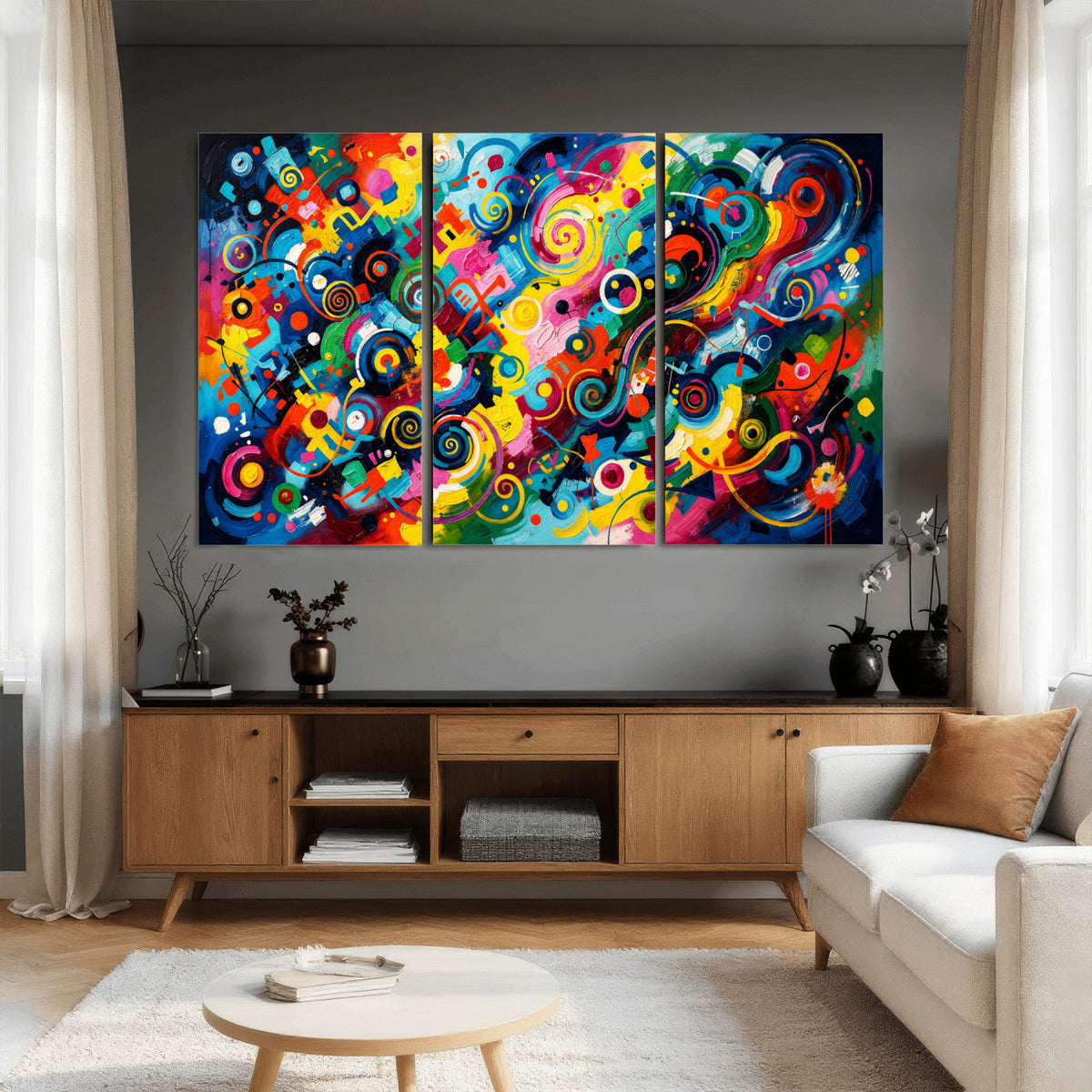 Geometric Abstract Wall Art Canvas Print, Bold Color