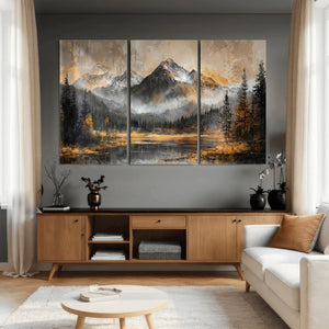 Mountain Lake Canvas Wall Art — Rustic Forest Landscape