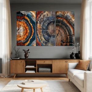Tree Ring Triptych Canvas Wall Art — Set of 3 Wood Grain