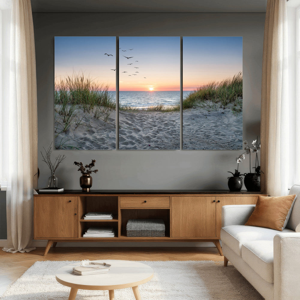 Sandy Dune Path Sunset Canvas Wall Art — Seagulls Beach