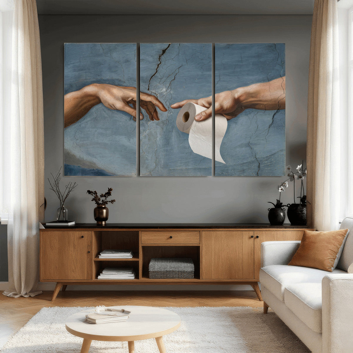 Funny Bathroom Canvas Wall Art, Michelangelo Creation of