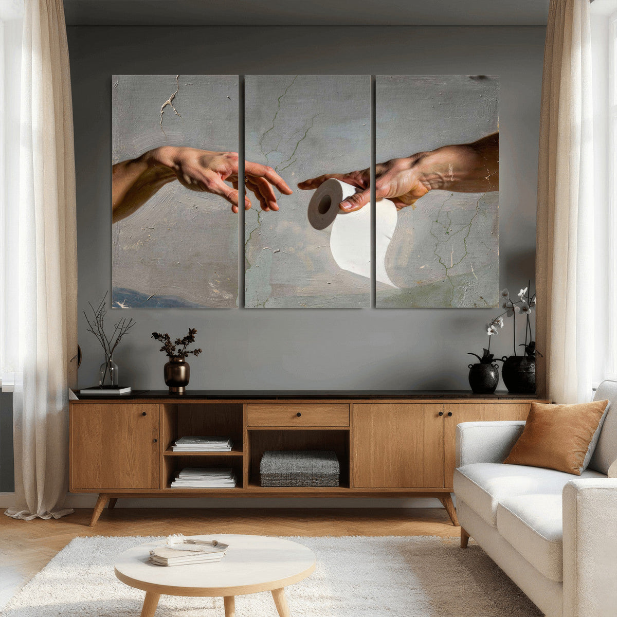 Funny Bathroom Wall Art Canvas, Creation of Toilet Paper