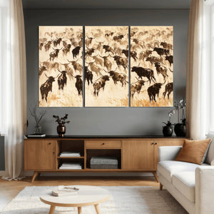 Texas Longhorn Sepia Canvas Wall Art, Western Cattle