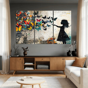 Banksy Butterfly Girl Wall Art Canvas Print, Framed Street