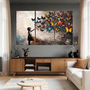 Banksy Graffiti Butterfly Girl Wall Art Canvas Print, Framed