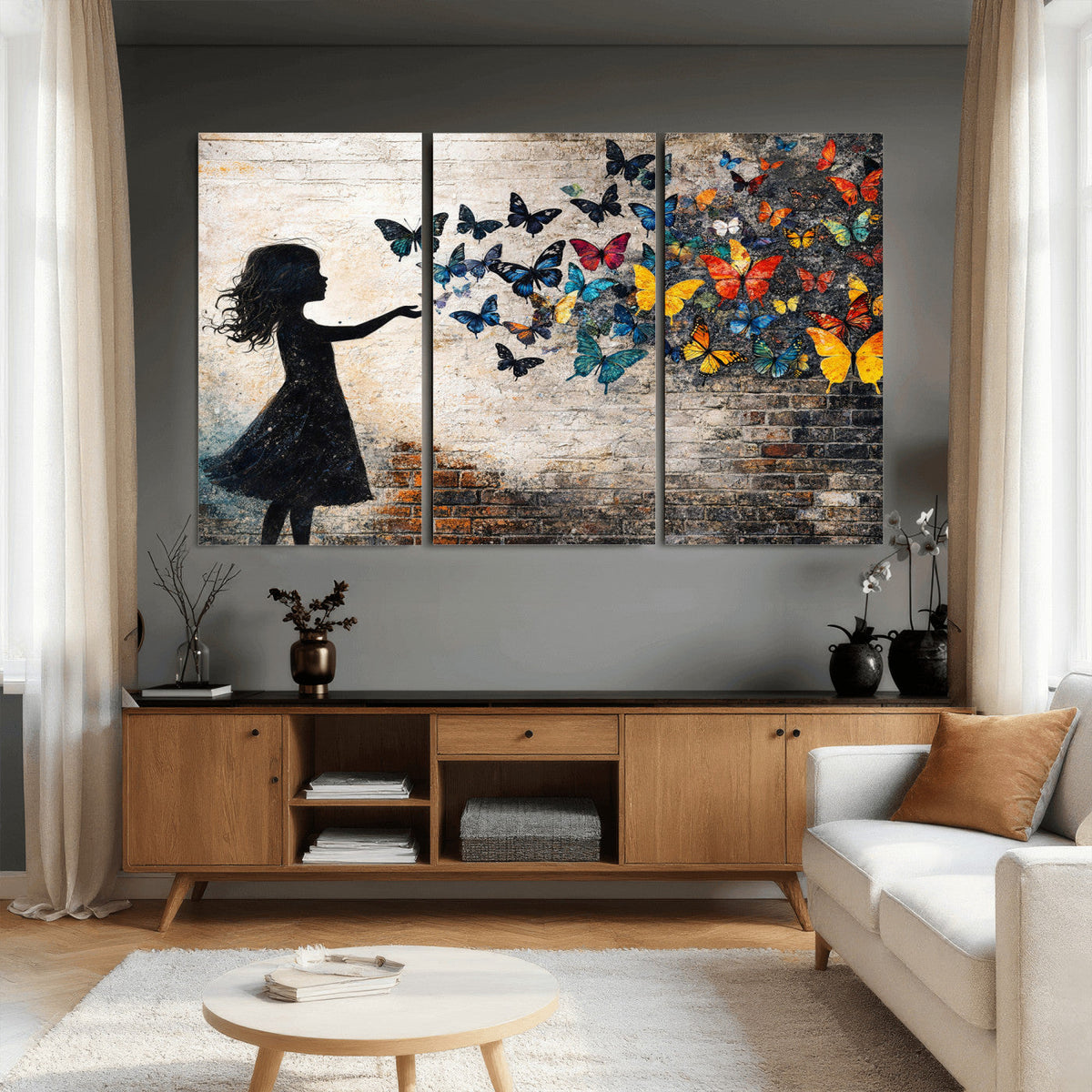 Banksy Butterfly Girl Wall Art Canvas Print, Framed Street