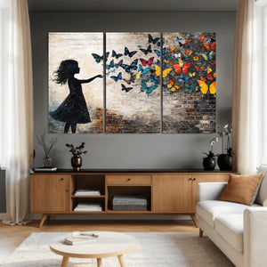 Banksy Butterfly Girl Wall Art Canvas Print, Framed Street