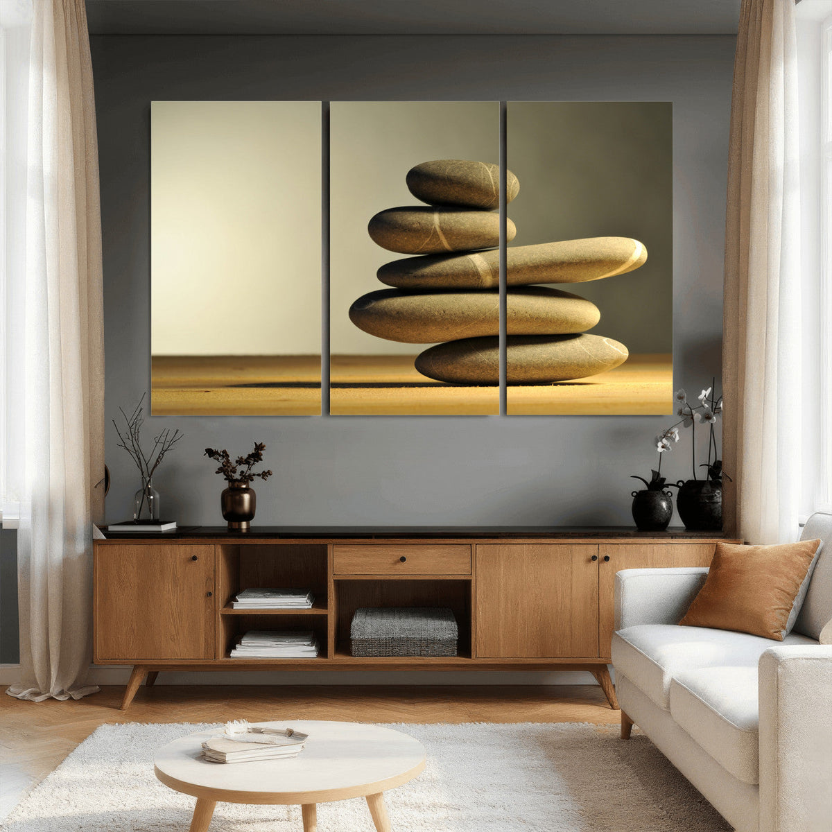 Zen Stone Wall Art Canvas Print, Balanced Rock Stack Framed