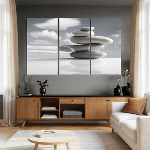 Zen Stone Wall Art Canvas Print, Balanced Rock Stack Framed